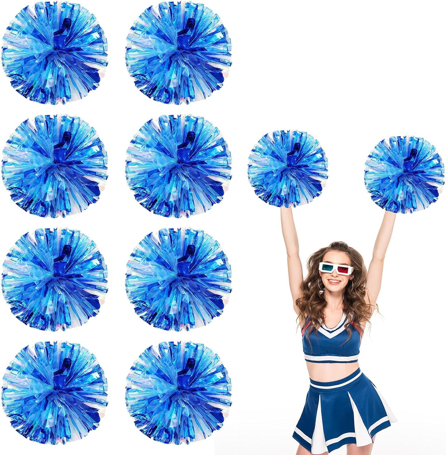 8 PCS Metallic Cheerleading Pom Pom for Team Spirit Sports Dance Cheering Kids Adults-Ring Style