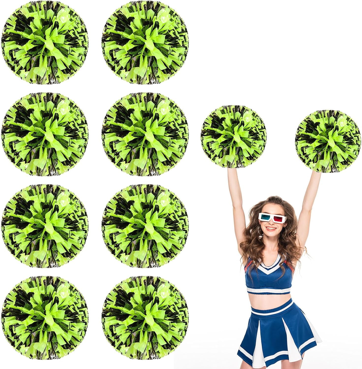 8 PCS Metallic Cheerleading Pom Pom for Team Spirit Sports Dance Cheering Kids Adults-Ring Style