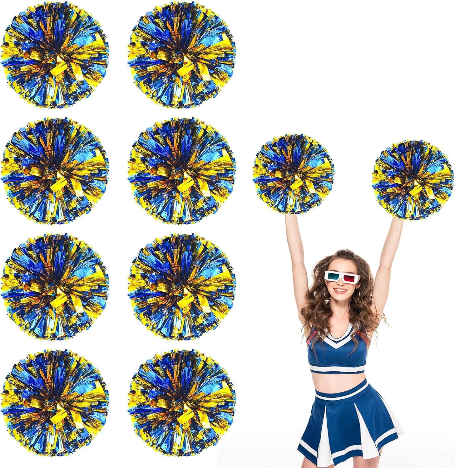 8 PCS Metallic Cheerleading Pom Pom for Team Spirit Sports Dance Cheering Kids Adults-Ring Style