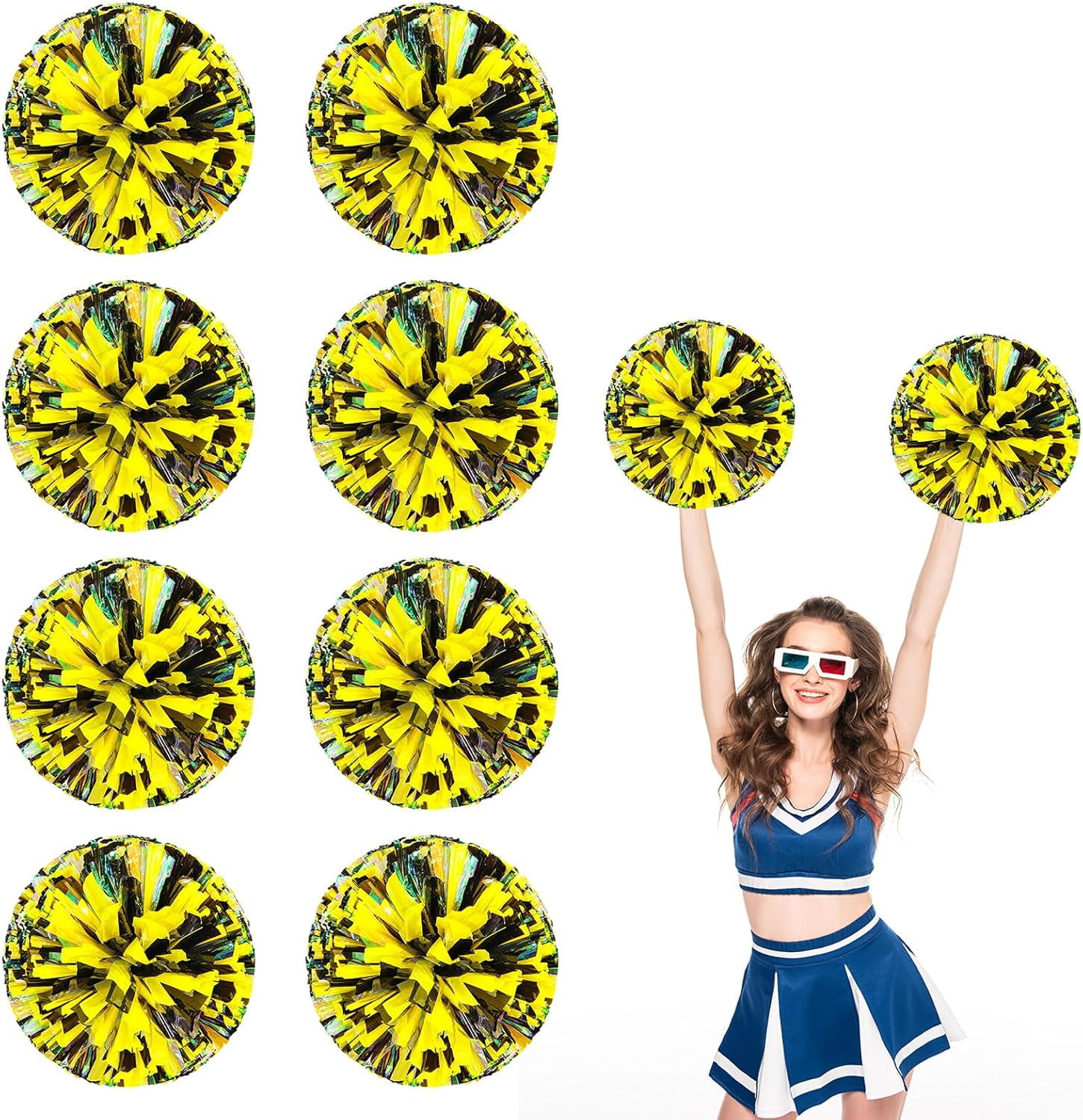 8 PCS Metallic Cheerleading Pom Pom for Team Spirit Sports Dance Cheering Kids Adults-Ring Style