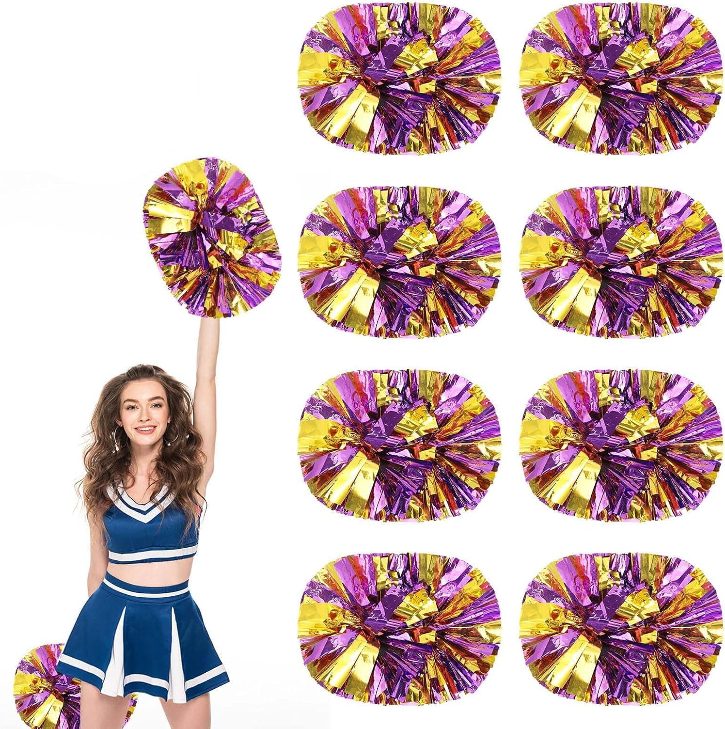 8 PCS Metallic Cheerleading Pom Pom for Team Spirit Sports Dance Cheering Kids Adults