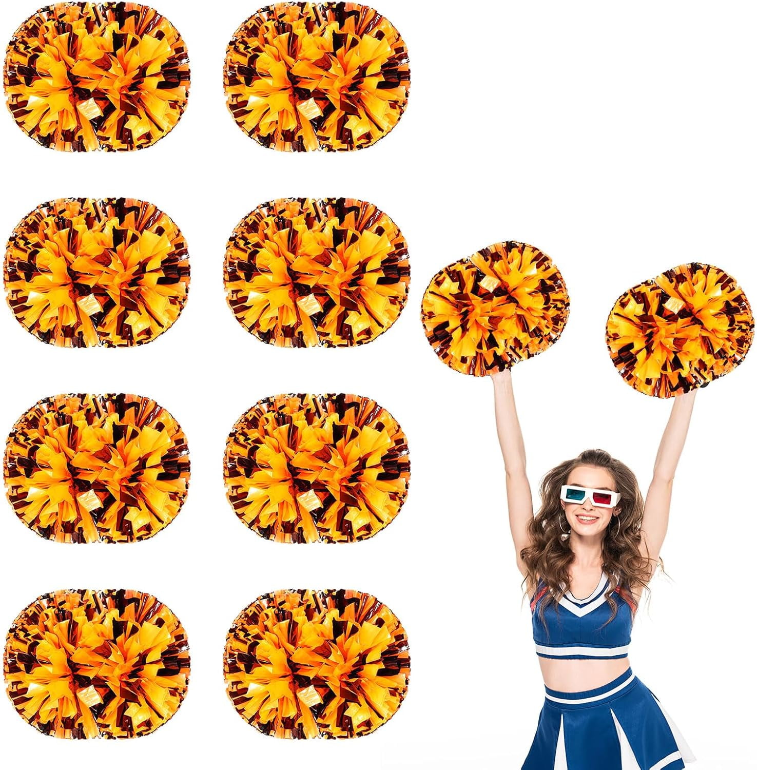 8 PCS Metallic Cheerleading Pom Pom for Team Spirit Sports Dance Cheering Kids Adults