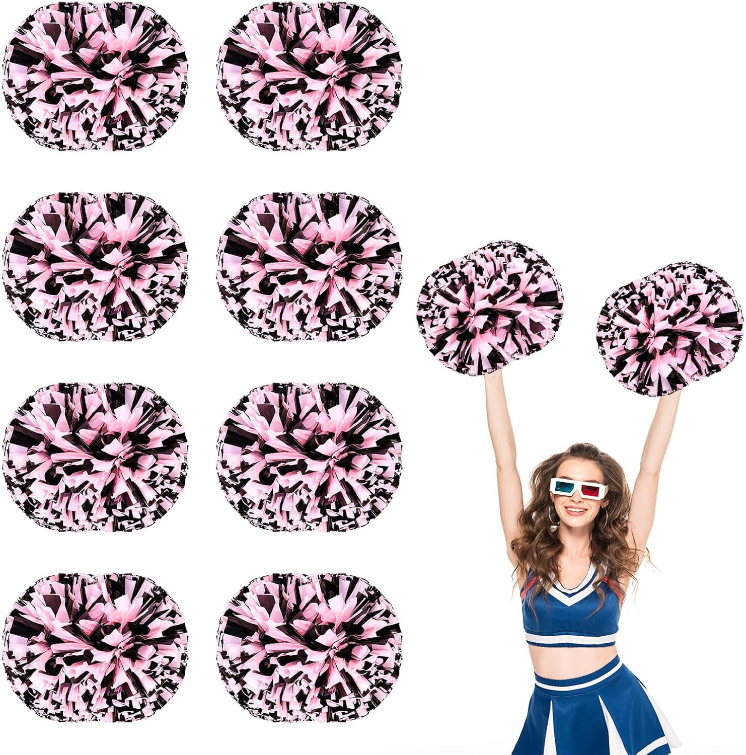 8 PCS Metallic Cheerleading Pom Pom for Team Spirit Sports Dance Cheering Kids Adults