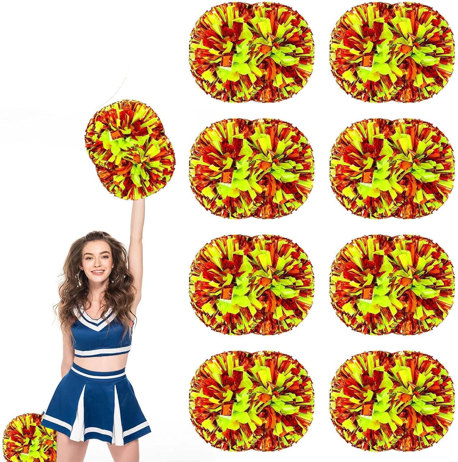 8 PCS Metallic Cheerleading Pom Pom for Team Spirit Sports Dance Cheering Kids Adults