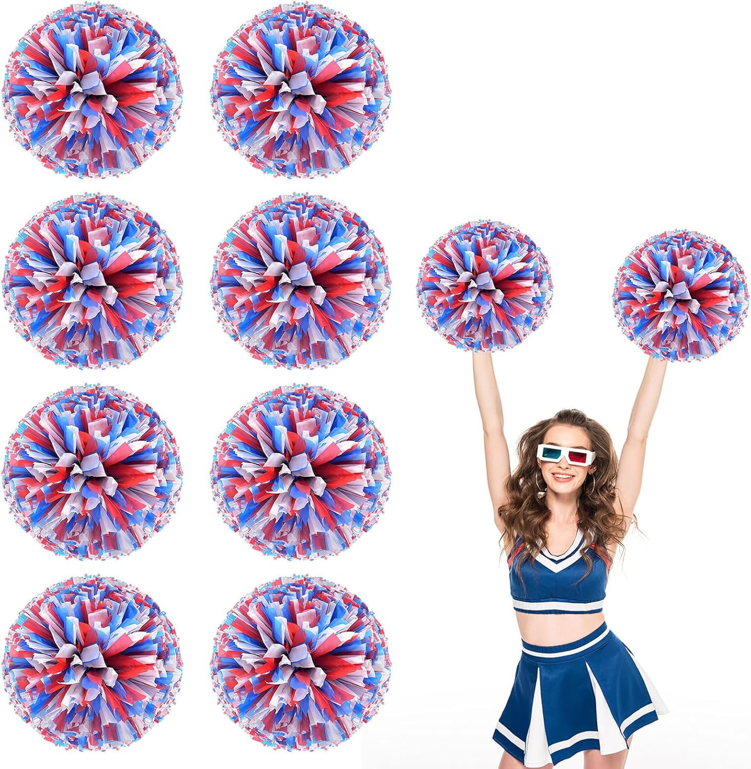 8 PCS Metallic Cheerleading Pom Pom for Team Spirit Sports Dance Cheering Kids Adults