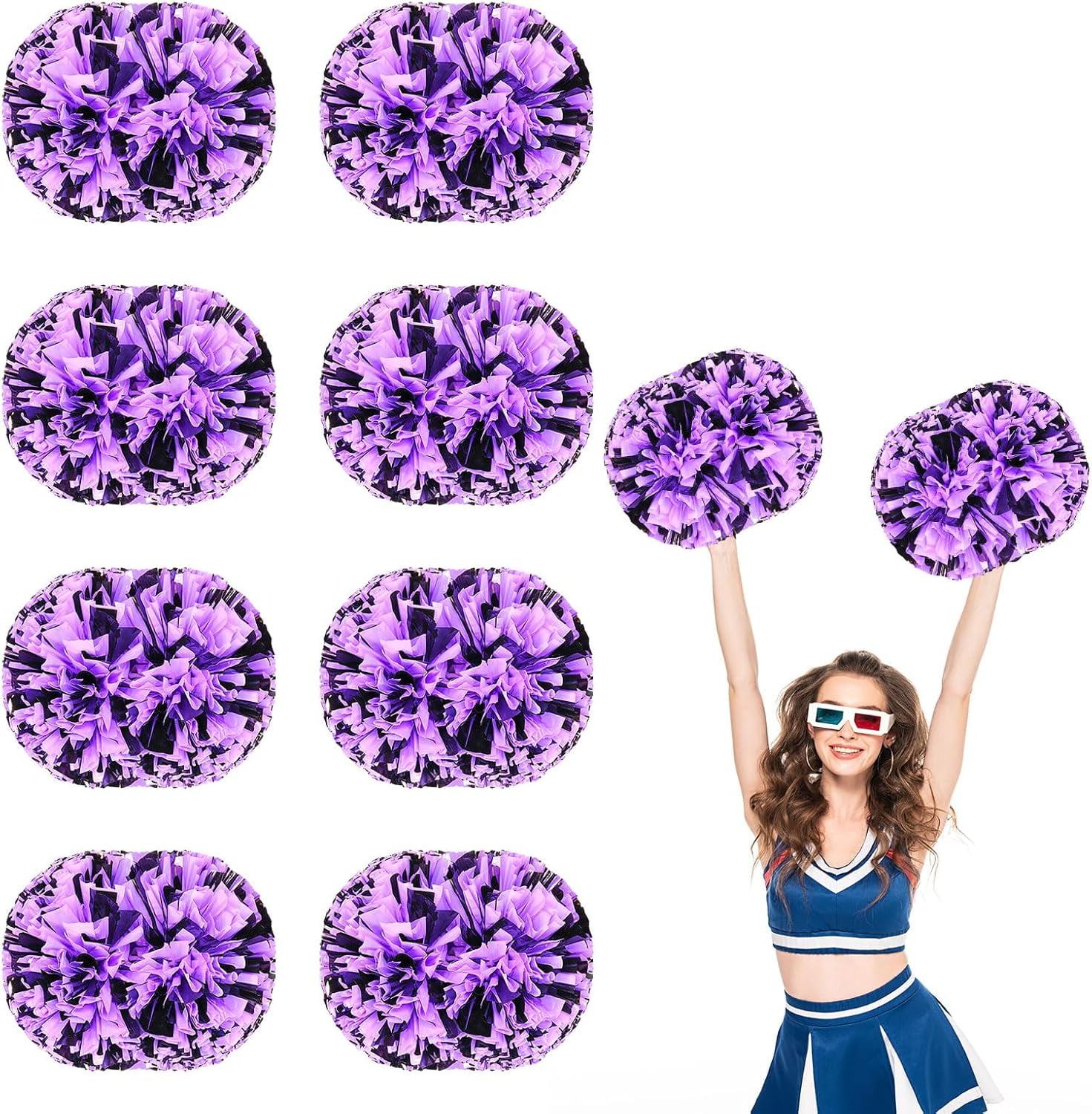 8 PCS Metallic Cheerleading Pom Pom for Team Spirit Sports Dance Cheering Kids Adults