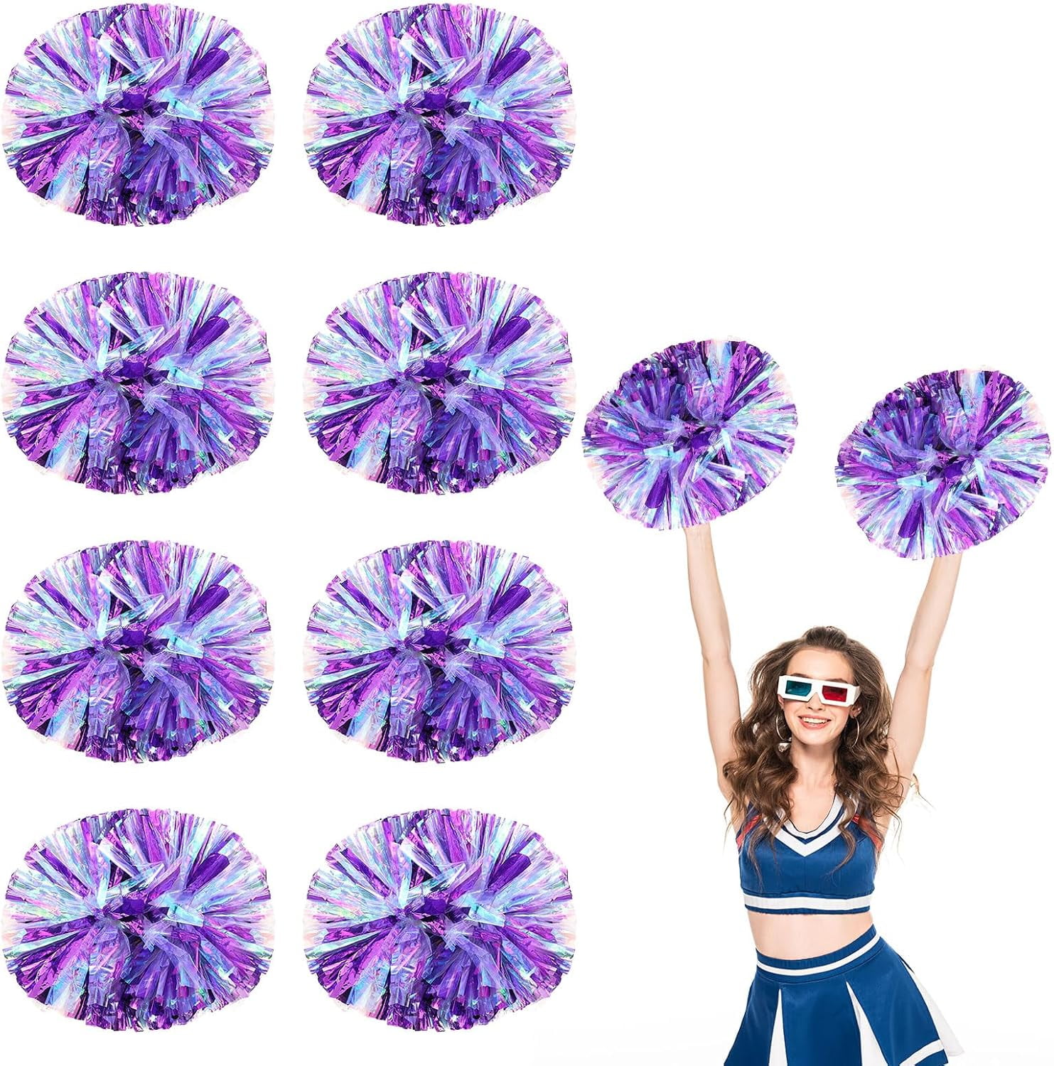 8 PCS Metallic Cheerleading Pom Pom for Team Spirit Sports Dance Cheering Kids Adults