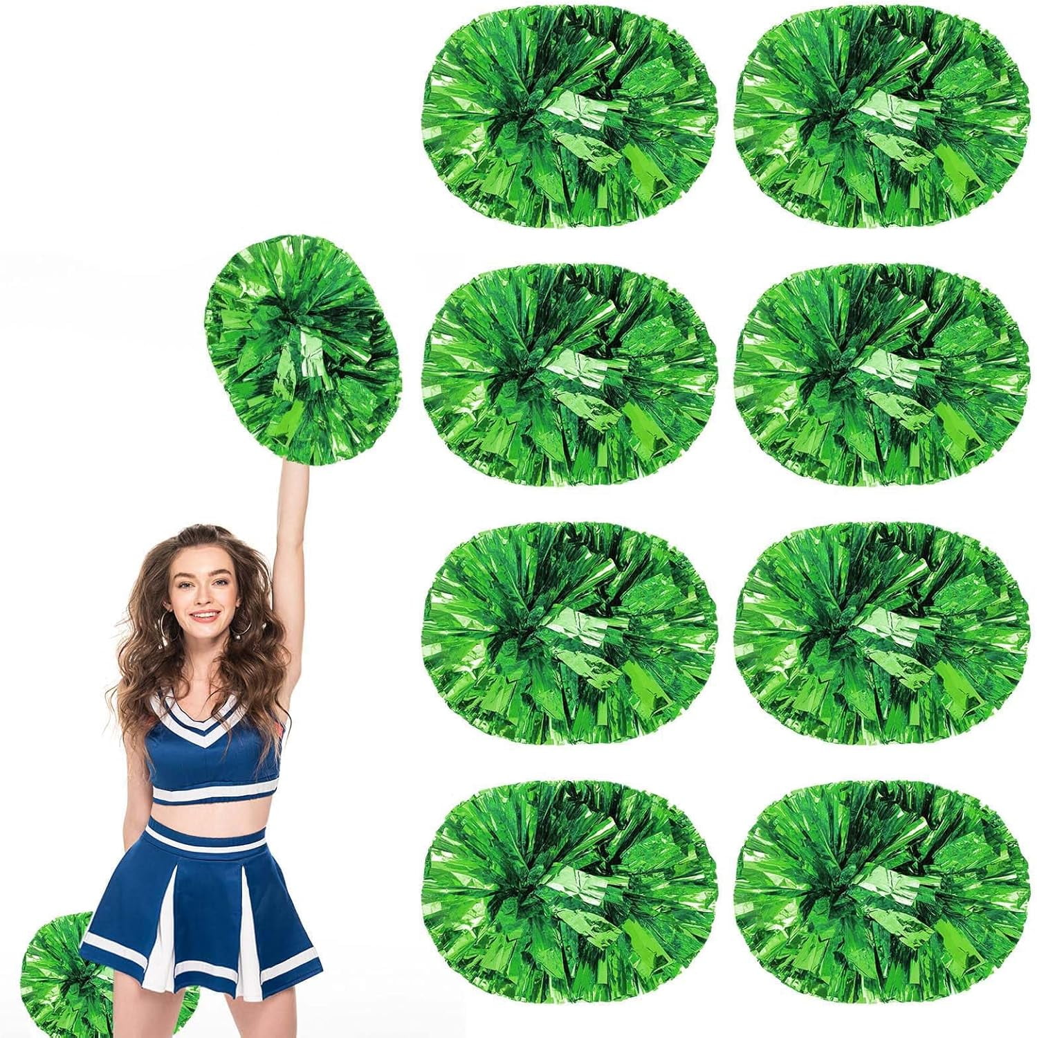 8 PCS Metallic Cheerleading Pom Pom for Team Spirit Sports Dance Cheering Kids Adults