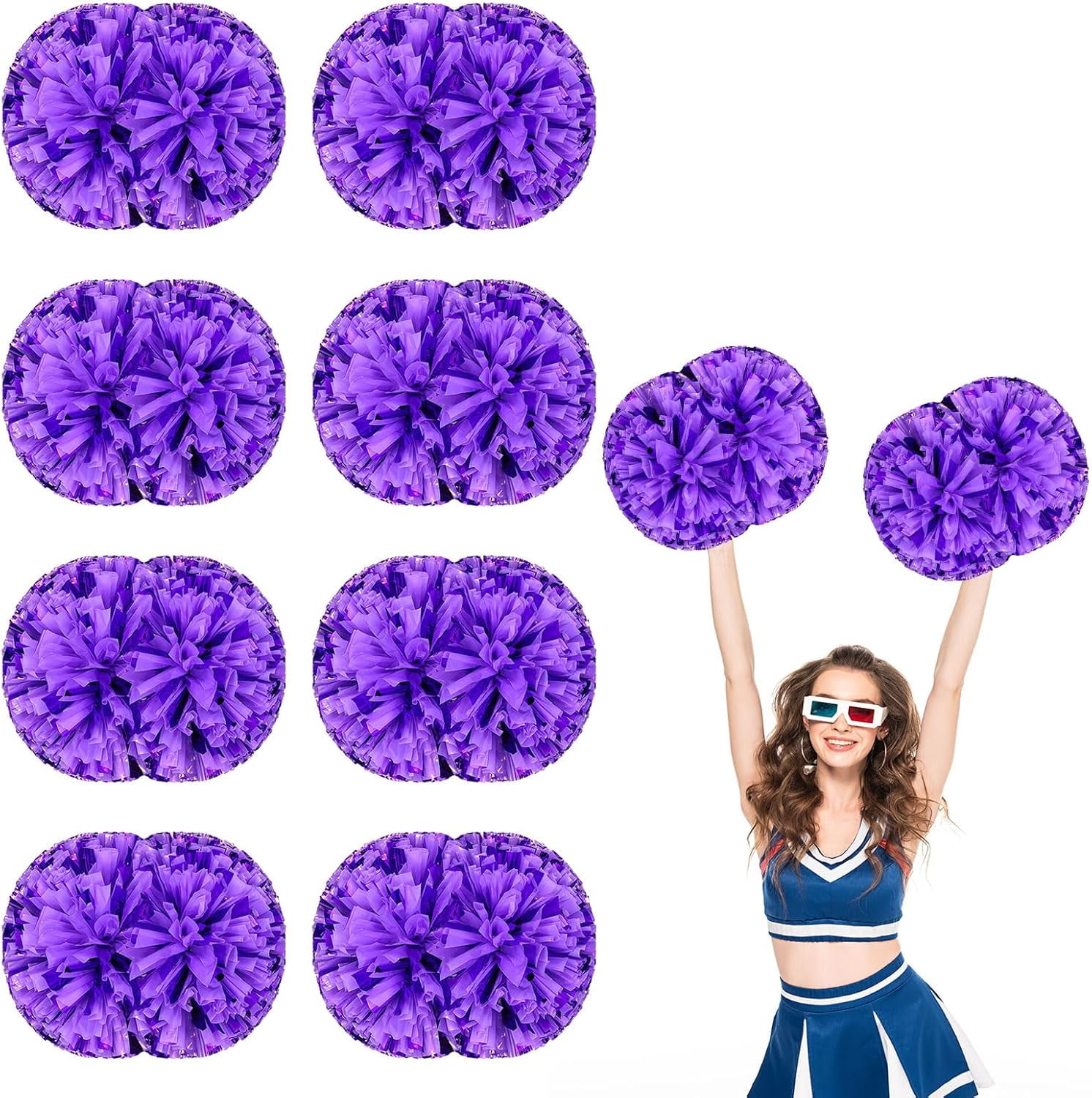 8 PCS Metallic Cheerleading Pom Pom for Team Spirit Sports Dance Cheering Kids Adults