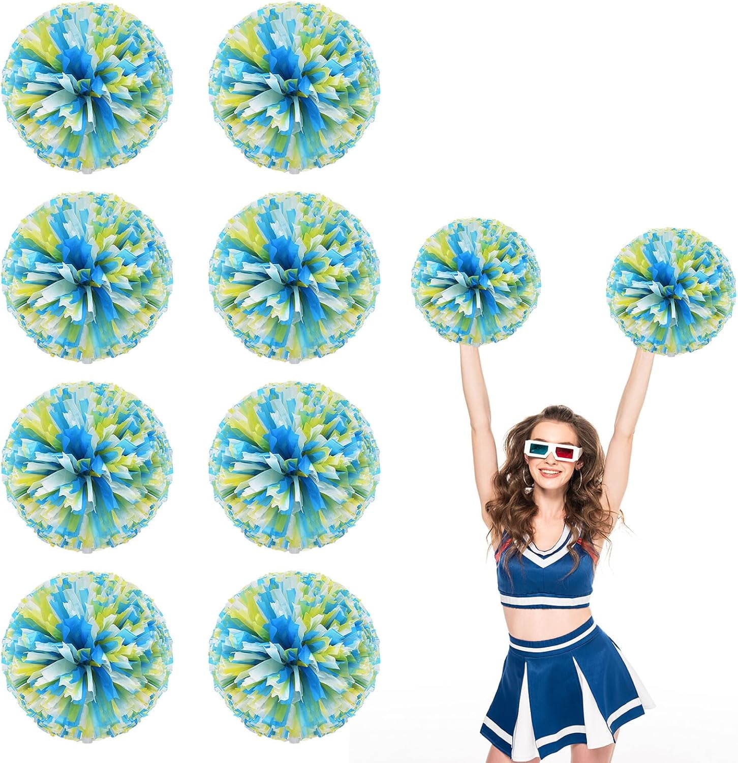 8 PCS Metallic Cheerleading Pom Pom for Team Spirit Sports Dance Cheering Kids Adults