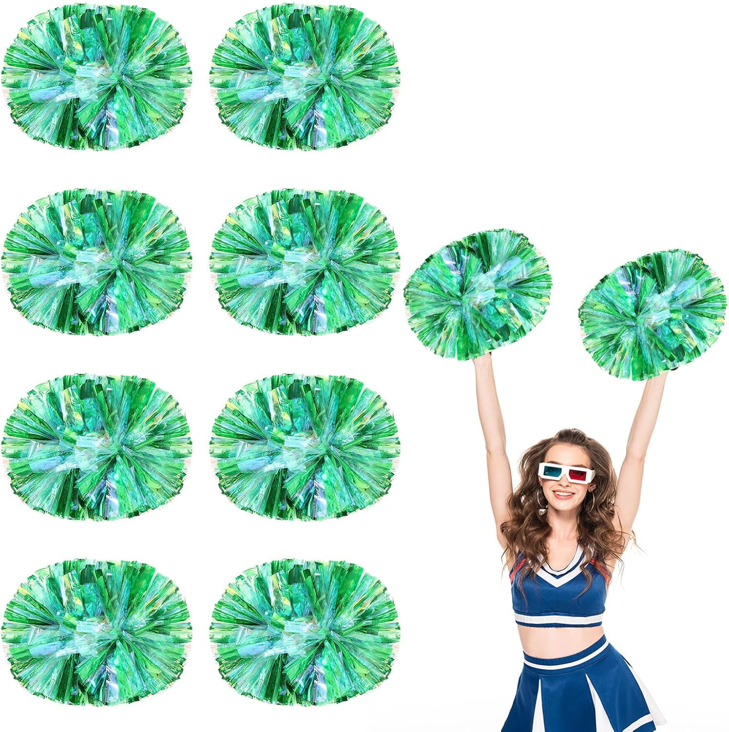 8 PCS Metallic Cheerleading Pom Pom for Team Spirit Sports Dance Cheering Kids Adults