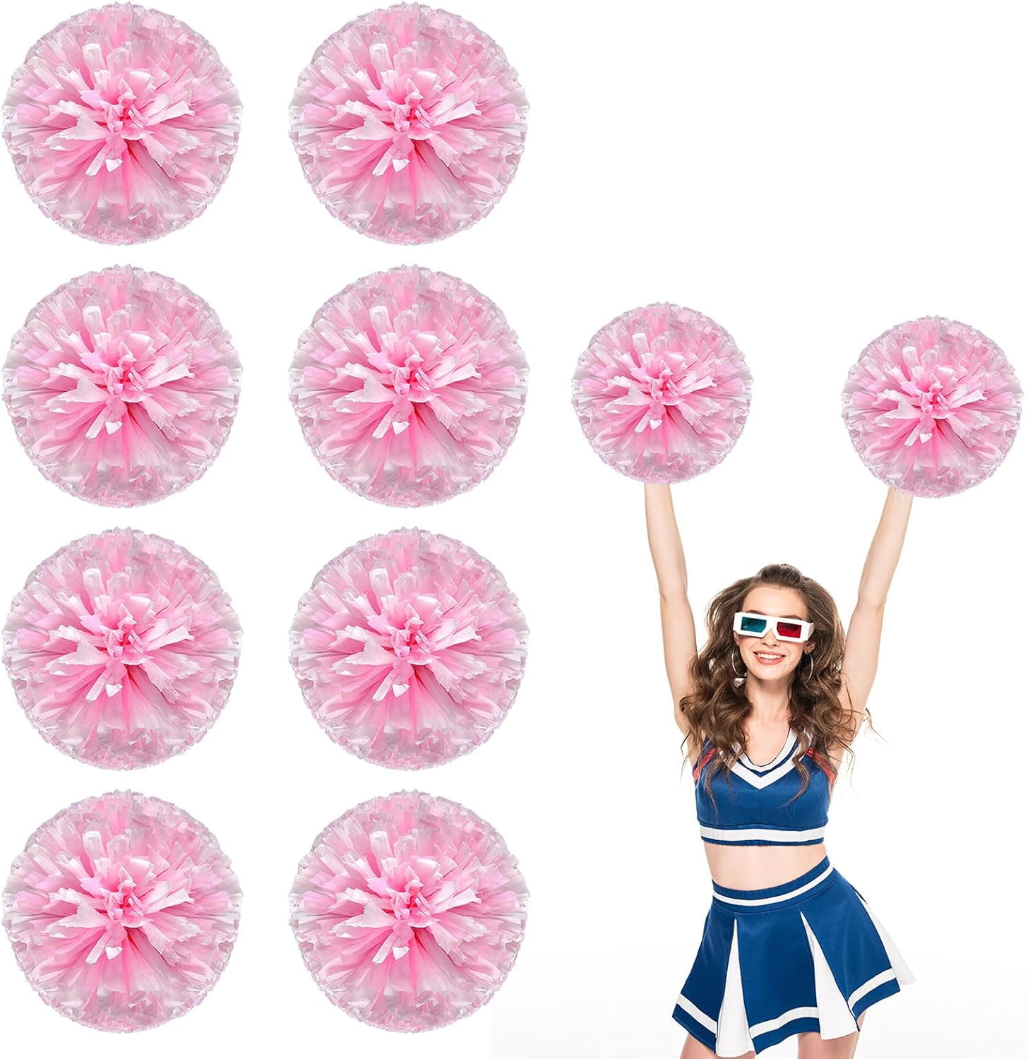 8 PCS Metallic Cheerleading Pom Pom for Team Spirit Sports Dance Cheering Kids Adults-Ring Style
