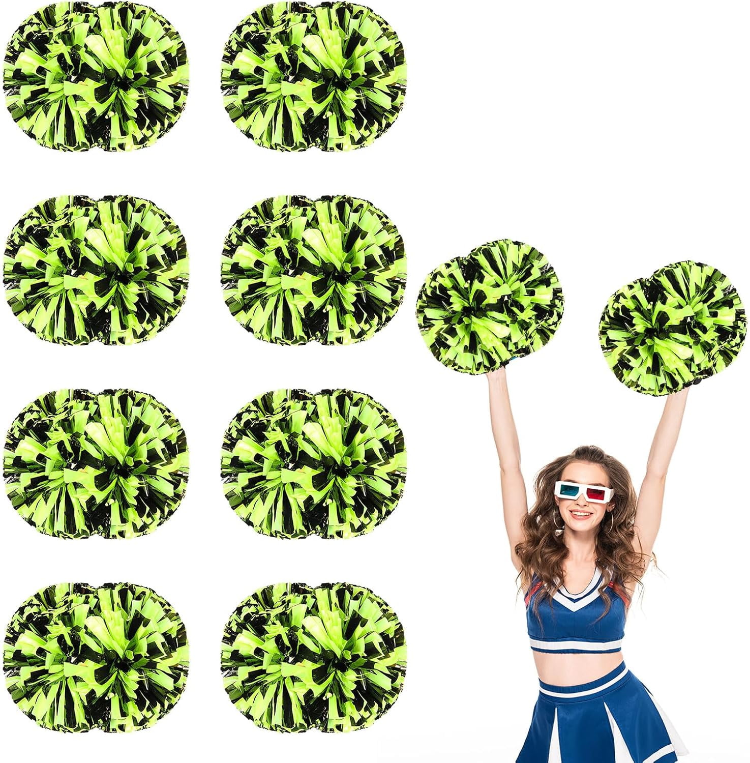 8 PCS Metallic Cheerleading Pom Pom for Team Spirit Sports Dance Cheering Kids Adults