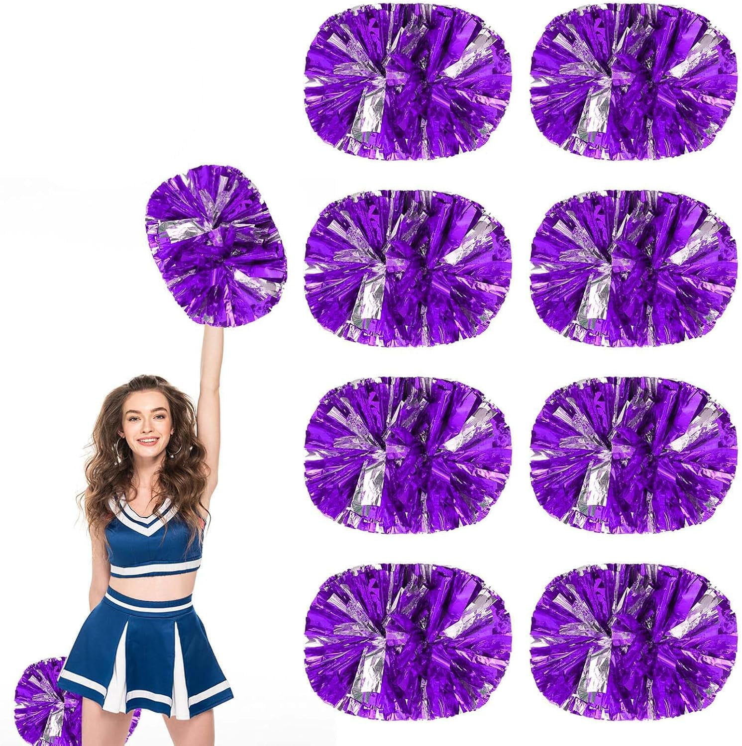 8 PCS Metallic Cheerleading Pom Pom for Team Spirit Sports Dance Cheering Kids Adults