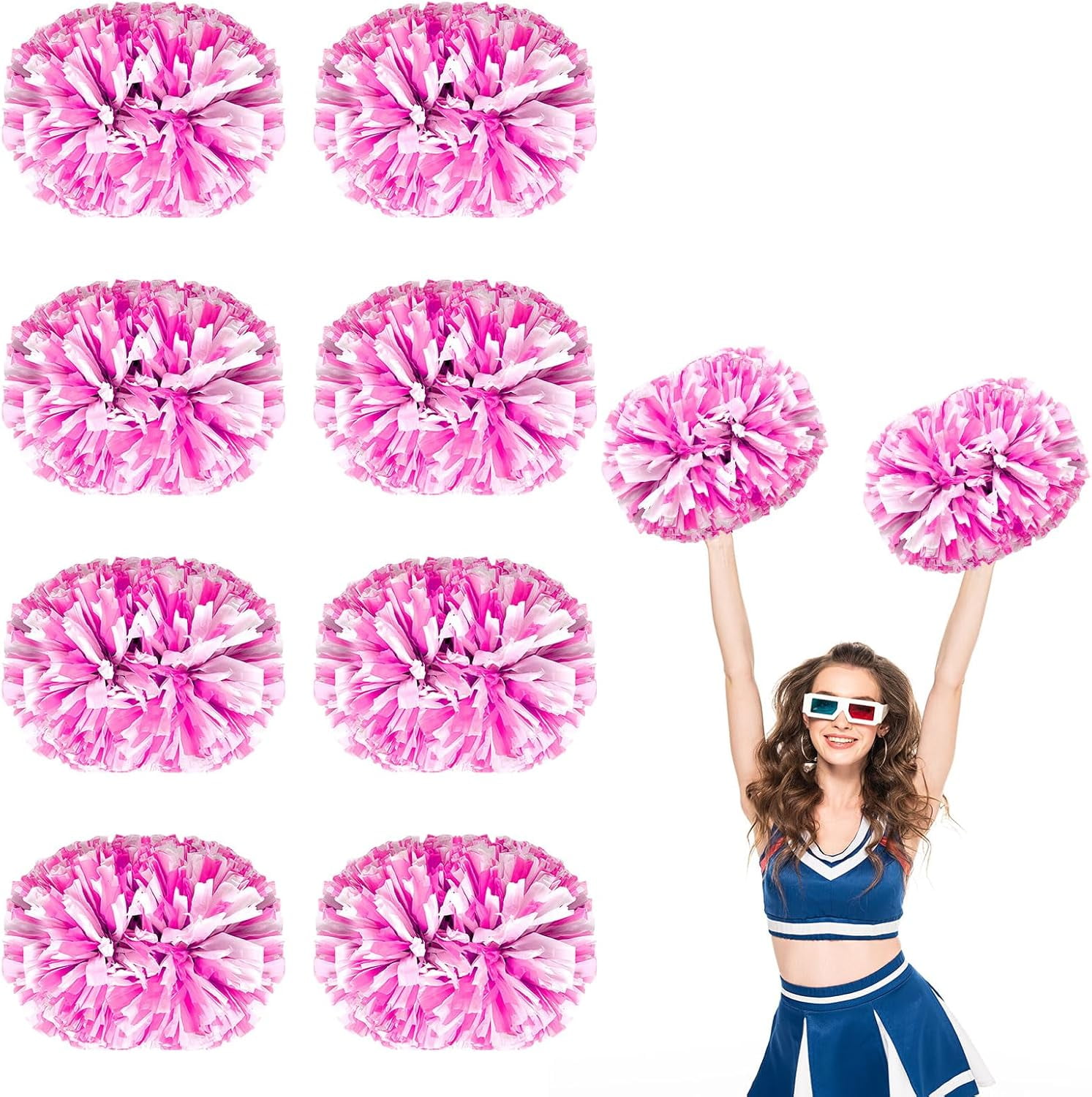 8 PCS Metallic Cheerleading Pom Pom for Team Spirit Sports Dance Cheering Kids Adults