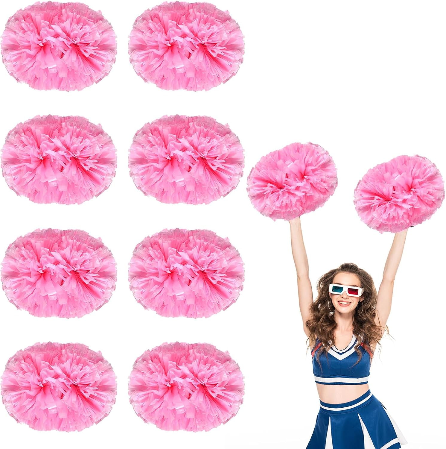 8 PCS Metallic Cheerleading Pom Pom for Team Spirit Sports Dance Cheering Kids Adults