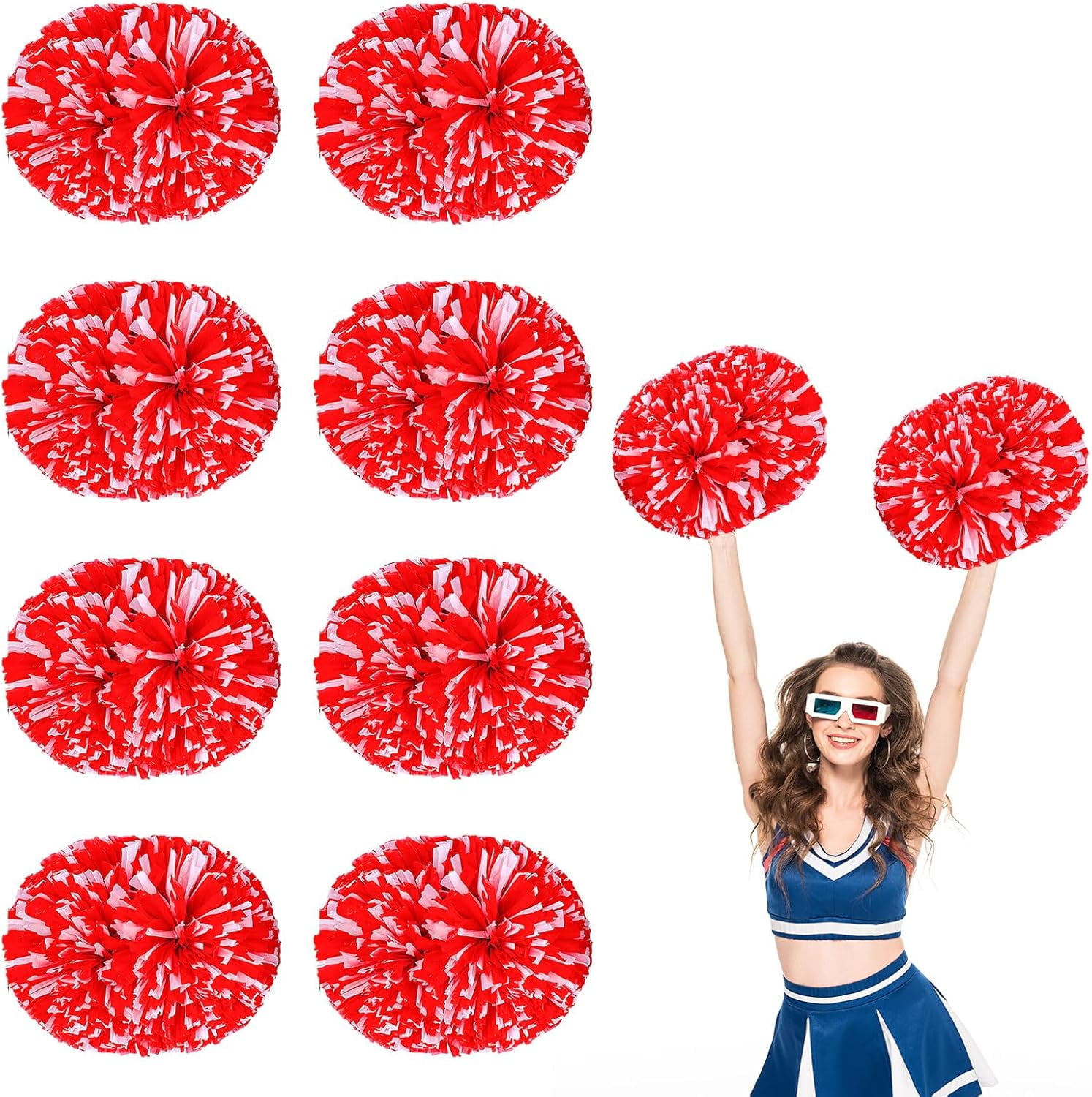 8 PCS Metallic Cheerleading Pom Pom for Team Spirit Sports Dance Cheering Kids Adults