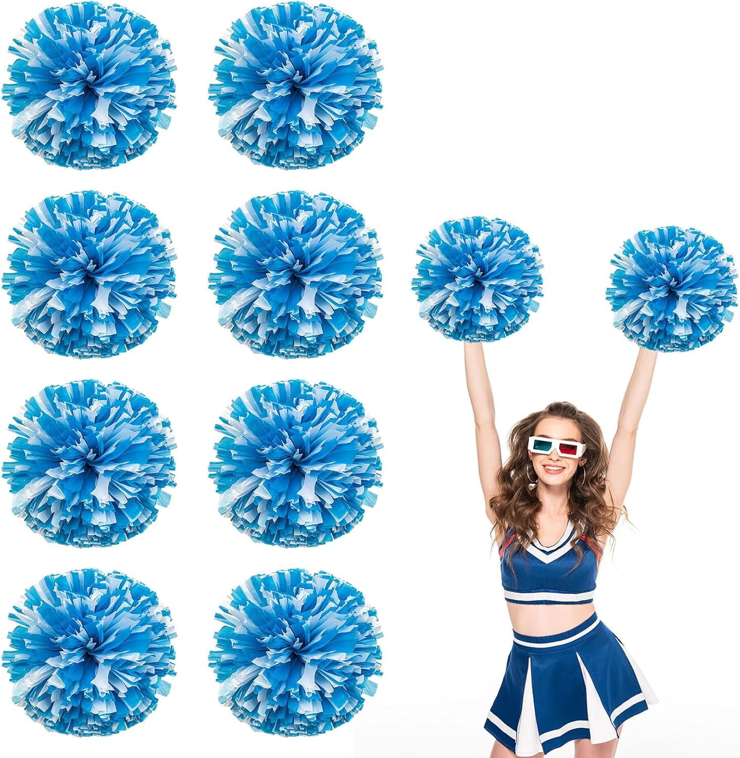 8 PCS Metallic Cheerleading Pom Pom for Team Spirit Sports Dance Cheering Kids Adults-Ring Style
