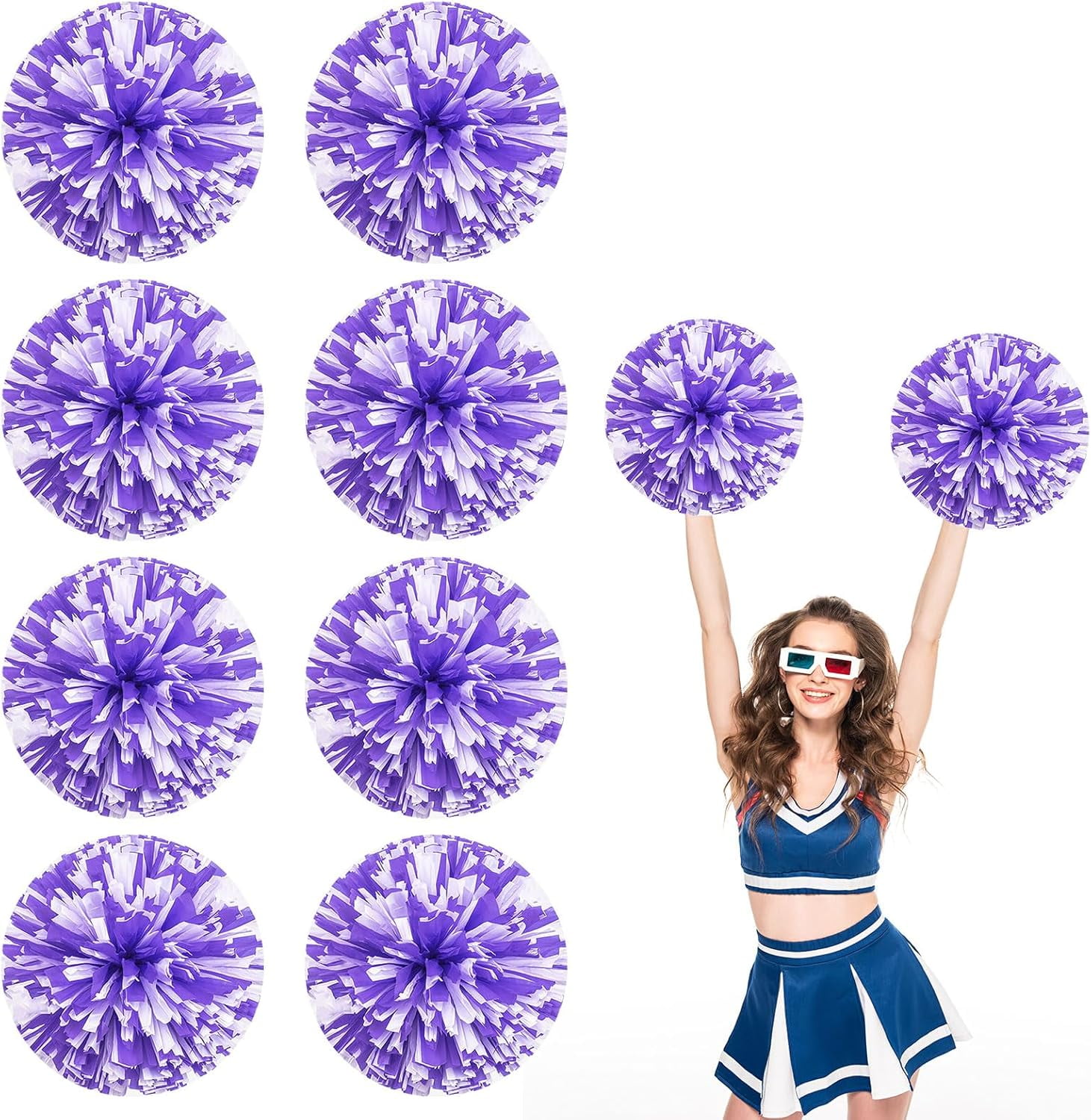8 PCS Metallic Cheerleading Pom Pom for Team Spirit Sports Dance Cheering Kids Adults-Ring Style