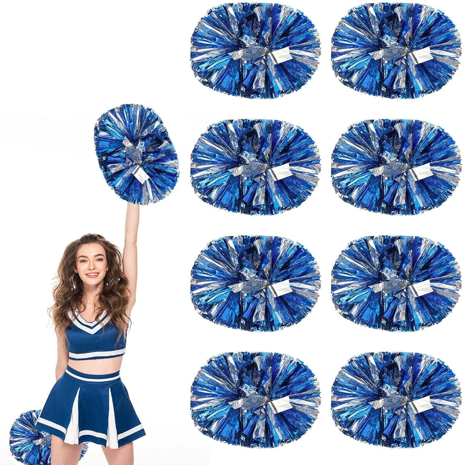 8 PCS Metallic Cheerleading Pom Pom for Team Spirit Sports Dance Cheering Kids Adults