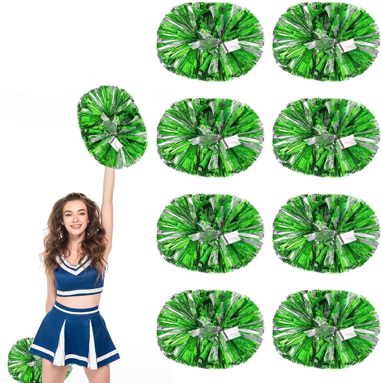 8 PCS Metallic Cheerleading Pom Pom for Team Spirit Sports Dance Cheering Kids Adults