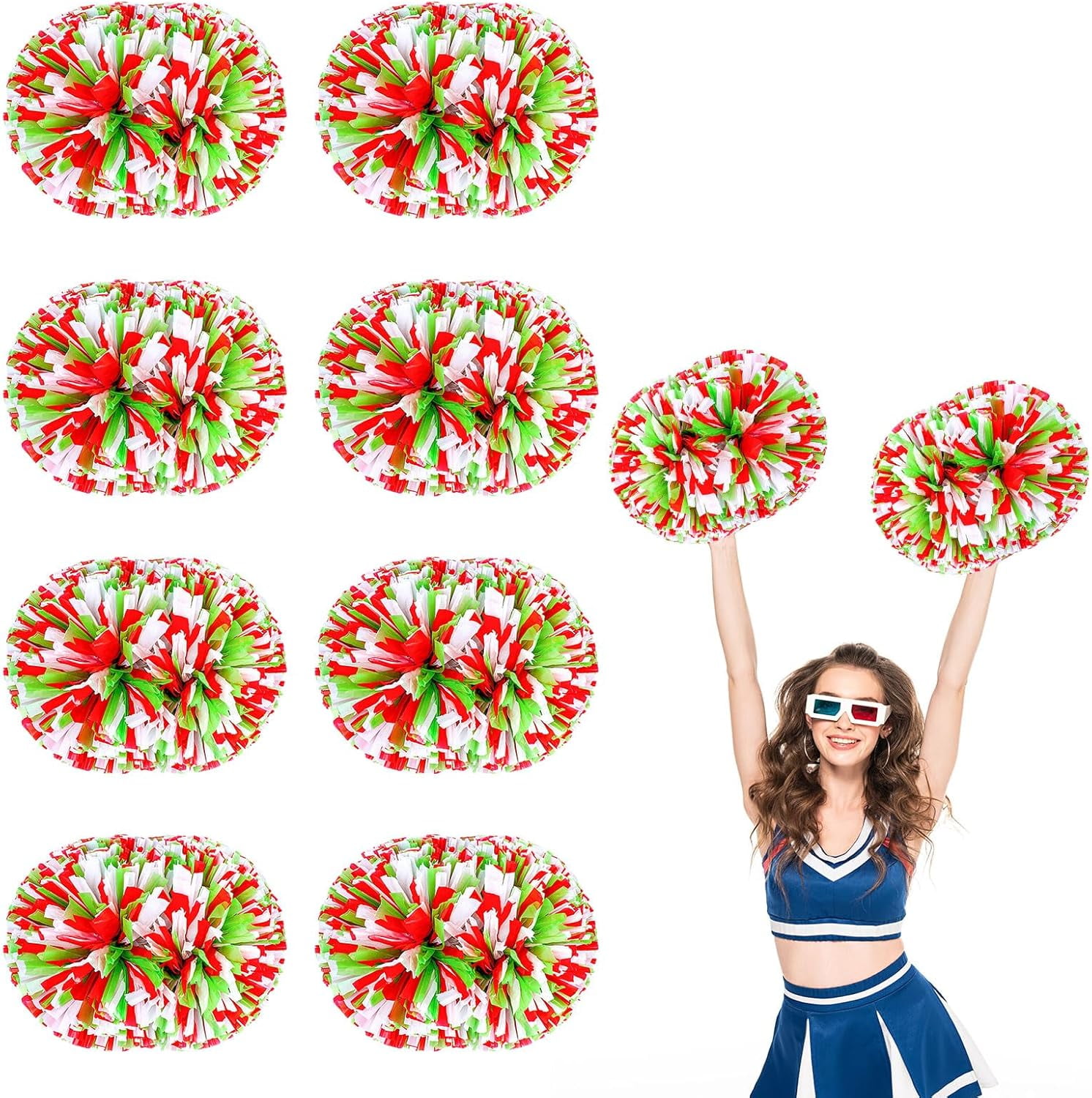 8 PCS Metallic Cheerleading Pom Pom for Team Spirit Sports Dance Cheering Kids Adults