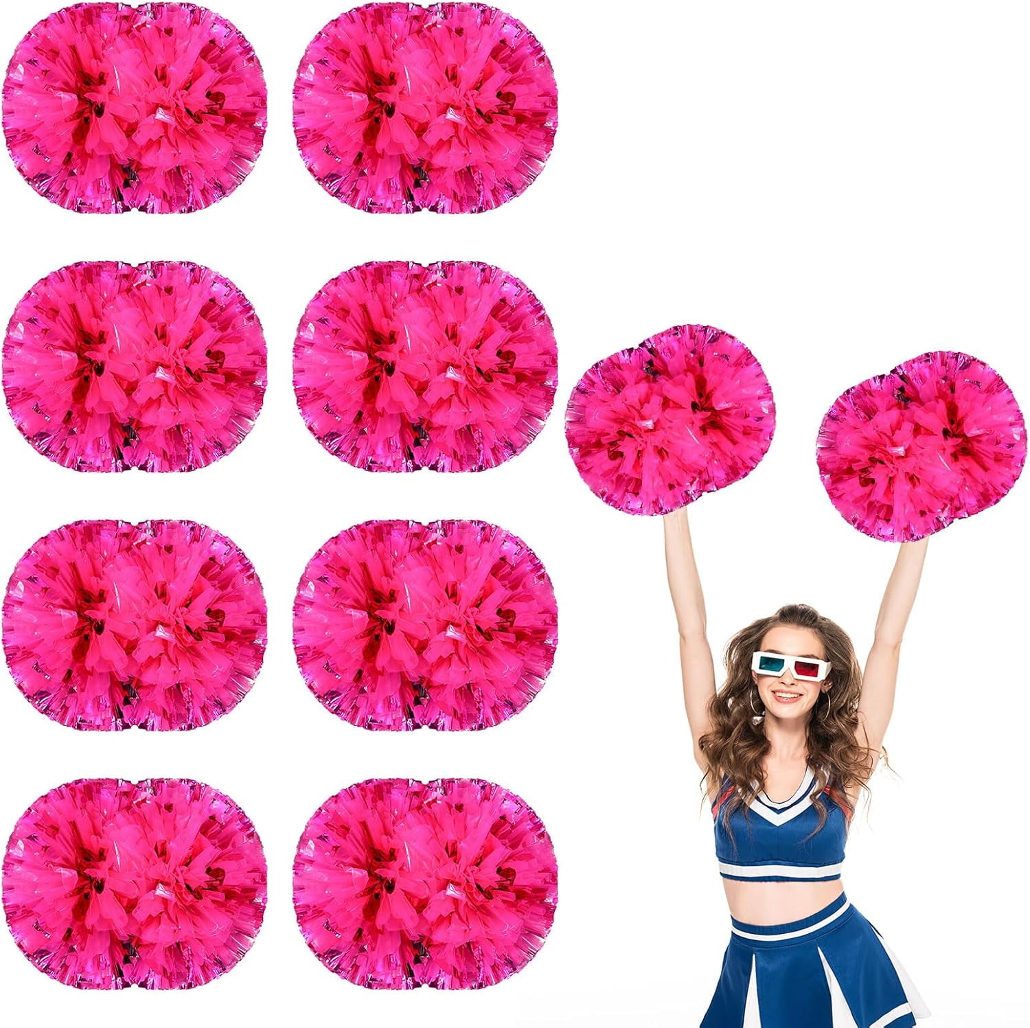 8 PCS Metallic Cheerleading Pom Pom for Team Spirit Sports Dance Cheering Kids Adults