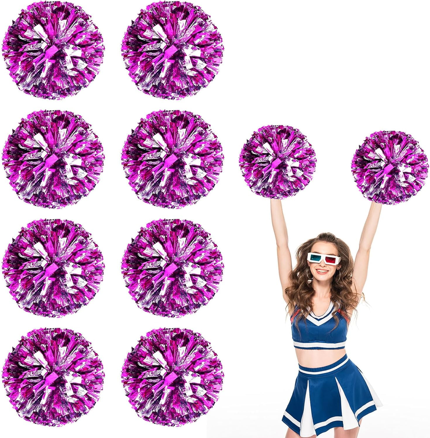 8 PCS Metallic Cheerleading Pom Pom for Team Spirit Sports Dance Cheering Kids Adults