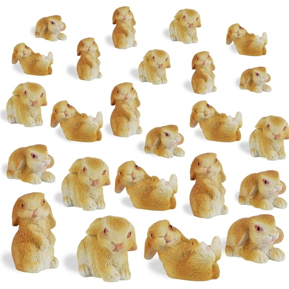 8 PCS Mini Bunnies Easter - Mini Resin Rabbits Miniature Figurines Tiny Animals to Hide, Easter Egg Filler Stuffers DIY Crafts Fairy Gardens Table Decor (Brown)