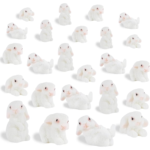 8 PCS Mini Bunnies Easter - Mini Resin Rabbits Miniature Figurines Tiny Animals to Hide, Easter Egg Filler Stuffers DIY Crafts Fairy Gardens Table Decor (White)