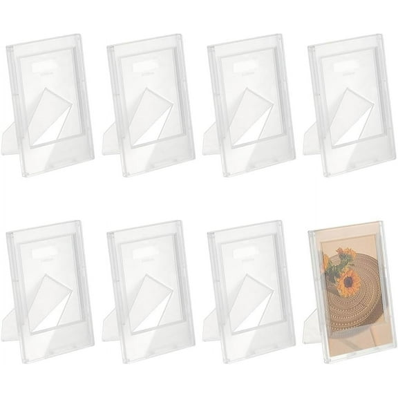 8 PCS Mini Photo Frames with Upgraded Clear Protective Cover 1.77x2.4inch Rectangle Mini Photo Frame Clear Plastic Photo Frame Stand Film Frame Photo Holder Home Desktop Decorations for DIY
