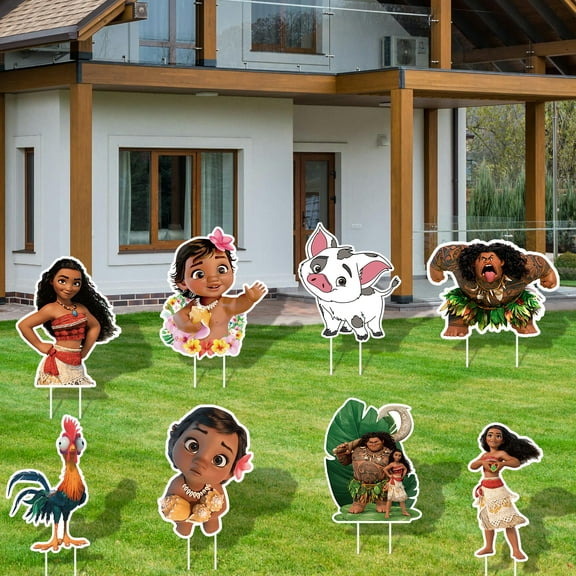 8 PCS Moana Birthday Party Yard Sign with Stakes, Moana Yard Decorations Moana Party Supplies for Kids Fans Birthday Party Decorations
