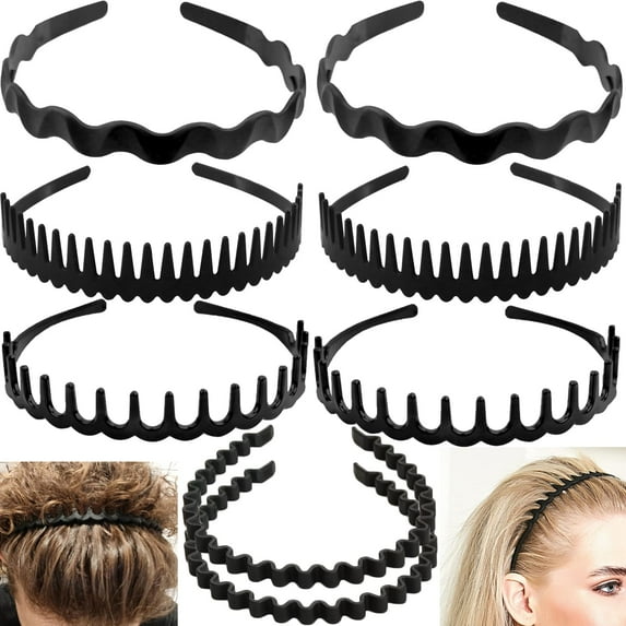 8 PCS Non Slip Fashion Effortless Plastic Headbands with Teeth Comb Skinny Hair Bands for Women Men Teen Girls (Matte Black)
