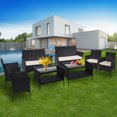 thumbnail image 1 of 8 PCS Outdoor Patio Bistro Furniture Set, All-Weather Rattan Chair Set, Conversation Furniture Sets, Cushioned Seat & Glass Table, Bistro Table Set for Porch Garden Poolside Balcony, T208, 1 of 8