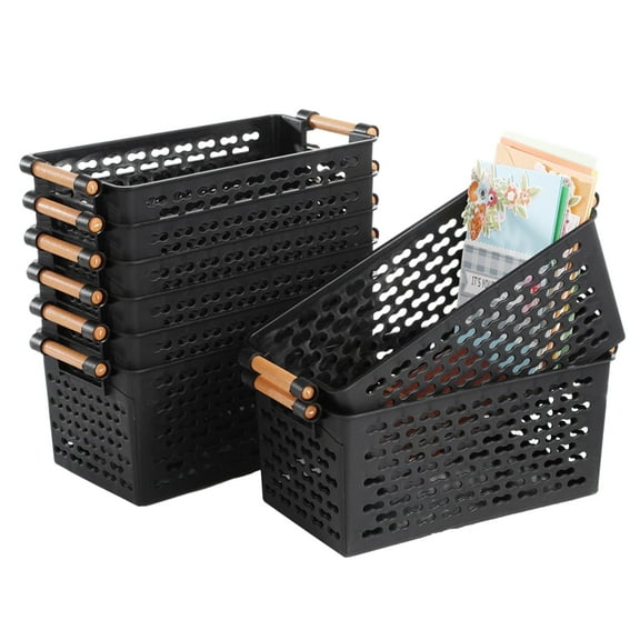 8 Pack Stackable Storage Bins with Handles, Space-saving Large Plastic Baskets - Ventilated Organizer Baskets for Kitchen, Pantry, Closet, Office, Classroom (12x6x5 Inch)