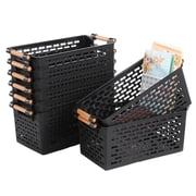 8 Pack Stackable Storage Bins with Handles, Space-saving Large Plastic Baskets - Ventilated Organizer Baskets for Kitchen, Pantry, Closet, Office, Classroom 12x6x5 Inch