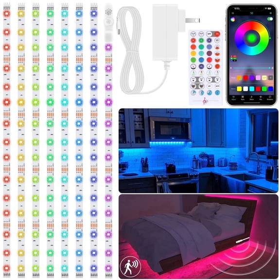 13.12ft RGB LED Strip Lights with Motion Sensor, APP & Remote Control, Music Sync Color Changing LED Lights for Cabinets, Countertops, Shelves