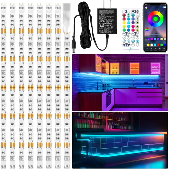 8 PCS RGB Under Cabinet Lights Kit, App and Remote Control Led Strip Lights, Music Sync Color Changing Led Lights, Plug in Light for Cabinet, Counter, Shelf, Bookcase, 13ft