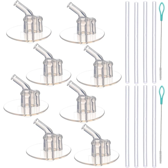 8 PCS Replacement Straws for Thermos Funtainer 12 Ounce Bottle F401 ,Silicone Sipper Straws, 8 pcs Silicone Straw stems and 2pcs Straw Cleaning Brushes