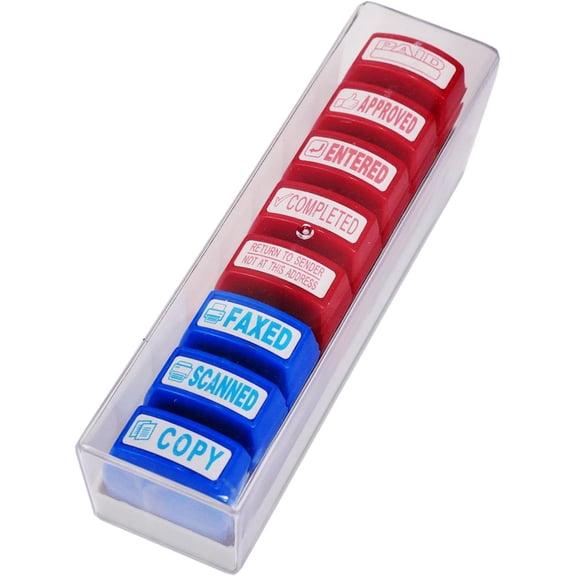 8 PCS Self-Inking Stamp Set with Storage Tray Office Rubber Stamps for Approved Paid Scanned Faxed Copy Completed Message Work Stamp for Business Finance Staff Office Supplies