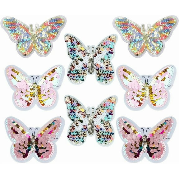 8 PCS Sequin Butterfly Embroidery Patch 4 Styles Iron on/Sew on Butterfly Applique Patches Butterfly Shape Cloth Patches for Dresses Bags Clothes Costume Decoration Embellishments