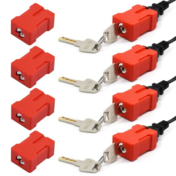 8 PCS Set Plug Lock Electrical Cord Plug Lockout Device Locking Safety Lock Fits 2 and 3 Prong Plugs Electrical Shutdown Service, 2 Keys Per Lock, Keyed Differ
