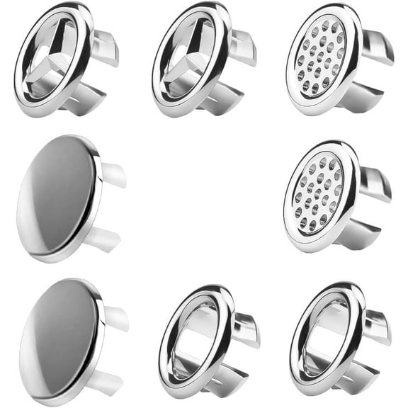 8 PCS Sink Overflow Ring Sink Hole Cap Vanity Basin Overflow Covers Drain Cap Cover Insert in Hole Basin Trim for Bathroom Kitchen Overflow Ring (4 Designs Available)