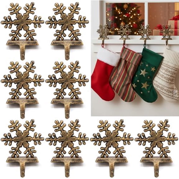 8 PCS Snowflake Christmas Stocking Holder Metal Snowflake Xmas Stockings Hanger Hook 3D Skid Mantel Hooks Hanger for Fireplace Free Standing Christmas Decorations$$Home Decor, Kitchen, & Other