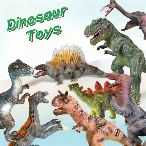 8 PCS Soft Rubber Dinosaur Toys for Toddlers 3 4 5 6 7 8 9, Kids Learning Dino Figures, Party Favors & Birthday Gifts
