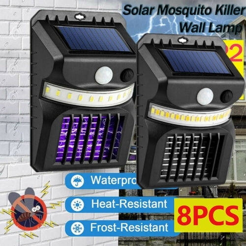 8 PCS Solar Wall Lamp With Mosquito Killer - 2-In-1 Outdoor Anti-Mosquito & Lighting Kit , Outdoor Waterproof Lighting For Patio, Porch