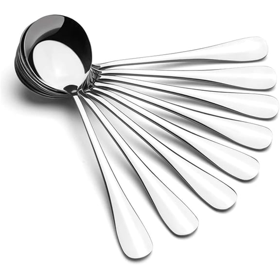 8 PCS Soup Spoons,Stainless Steel Bouillon Spoons,Heavy-Weight Round Deep Bowl Spoon Set,Durable Soup Spoons for Dessert,Ice Cream,Kitchen Cooking