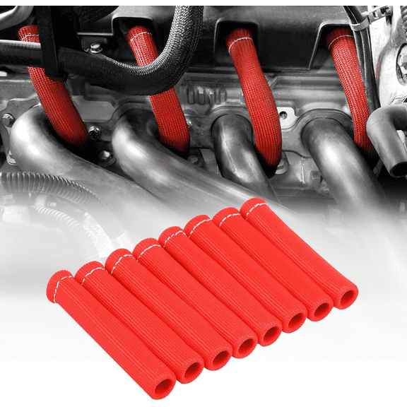 8 PCS Spark Plug Boot Protector 2500 Spark Plug Heat Sleeve Wire Covers Wrap 6 Inch for Ls1/Ls2 Sbc Bbc 350 454 Spark Plug Header Boots (Red)