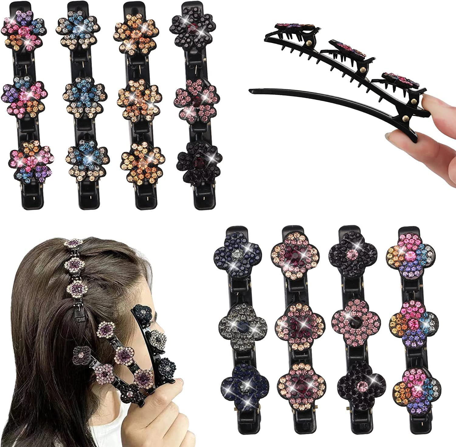 8 PCS Sparkling Crystal Stone Braided Hair Clips for women/Girl