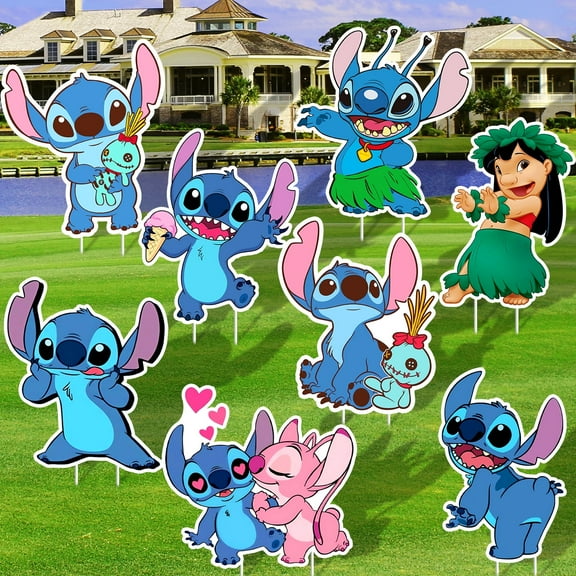 8 PCS Stitch Yard Signs with Stakes, Stitch Birthday Party Supplies Yard Signs Garden Party Decor for Boys Girls Birthday Party